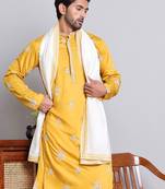 Embroidered silk blend kurta with contrast dupatta