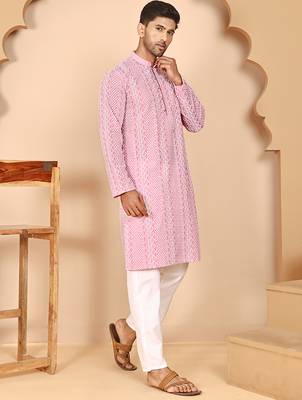Embroidered cotton kurta with churidar 4