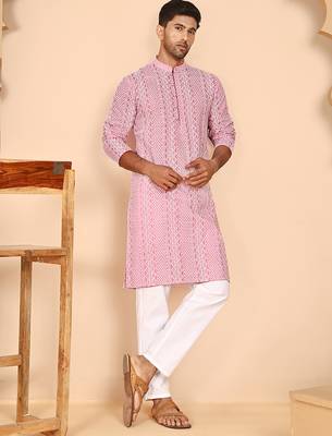 Embroidered cotton kurta with churidar 5