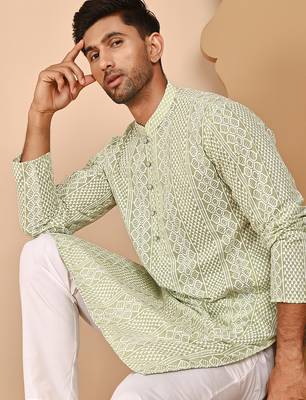 Embroidered cotton kurta with churidar 1