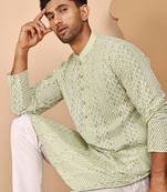 Embroidered cotton kurta with churidar