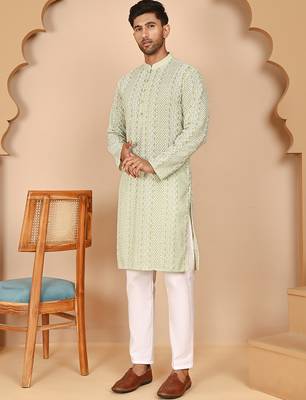 Embroidered cotton kurta with churidar 2