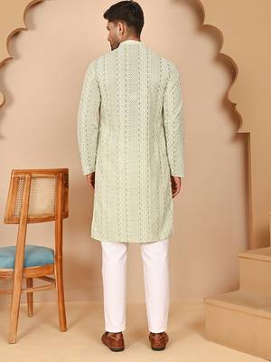 Embroidered cotton kurta with churidar 3