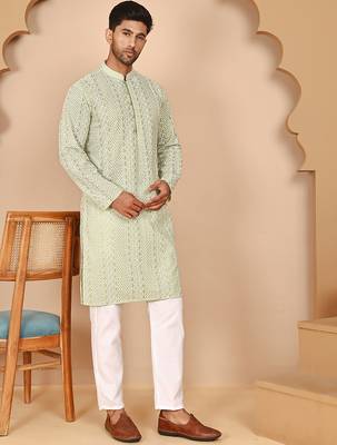 Embroidered cotton kurta with churidar 4