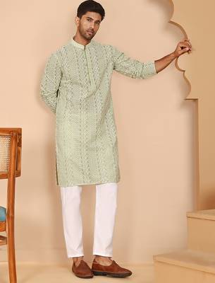 Embroidered cotton kurta with churidar 5