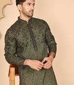 Men's olive embroidered kurta pyjama set