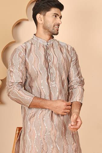 Silk blend kurta pyjama set with mirror work embroidery