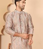 Silk blend kurta pyjama set with mirror work embroidery