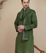 Embroidered silk blend kurta with matching dupatta