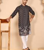 Men's ethnic printed kurta with white pyjama