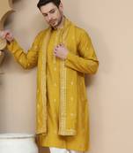 Embroidered silk blend kurta with matching dupatta