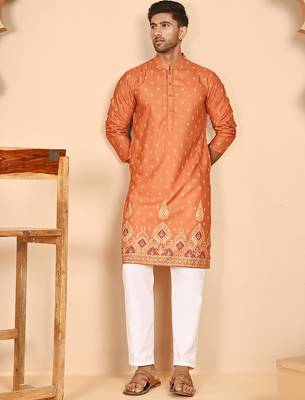 Men's ethnic printed kurta with white pyjama 1