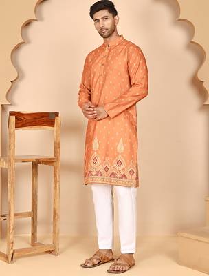 Men's ethnic printed kurta with white pyjama 2