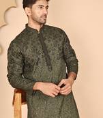 Men's olive embroidered kurtas