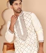 Classic white embroidered kurta pyjama set for men