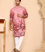 Thread work & sequin embellished printed kurta set for men