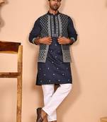 Classic magenta kurta pyjama with embroidered waistcoat