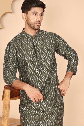 Traditional mirror embroidered kurta set for men