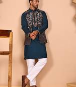 Elegant leaf embroidered waistcoat with kurta pyjama