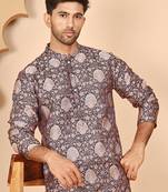 Peach jacquard silk kurta pyjama set for men