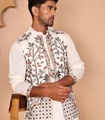 Elegant leaf embroidered waistcoat with kurta pyjama