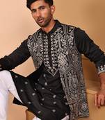 Embroidered jacket with classic olive kurta set