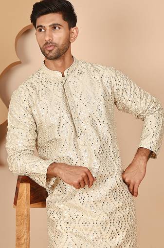 Traditional mirror embroidered kurta set for men