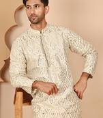 Traditional mirror embroidered kurta set for men