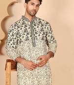 Men's cream embroidered kurta pyjama set