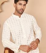 Men's ethnic cotton embroidered kurta pyjama