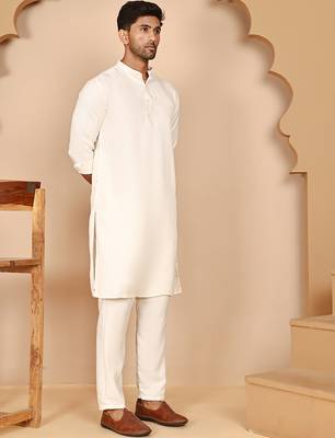 Classic silk blend kurta pyjama set for men 2