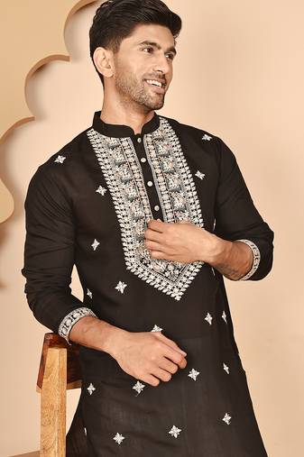Embroidered silk blend kurtas for men