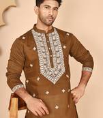 Embroidered silk blend kurtas for men