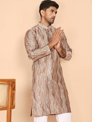 Silk blend kurtas with mirror work embroidery 5