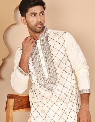 Classic white embroidered kurtas for men 1