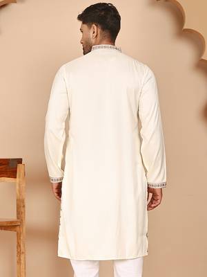 Classic white embroidered kurtas for men 3