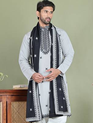Embroidered silk blend kurta with white dupatta 1