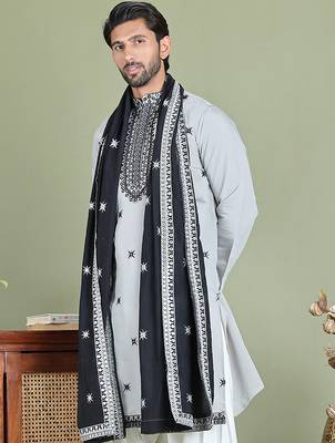 Embroidered silk blend kurta with white dupatta 2