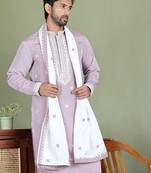 Embroidered silk blend kurta with white dupatta