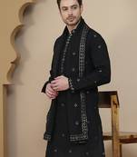 Embroidered silk blend kurta with matching dupatta