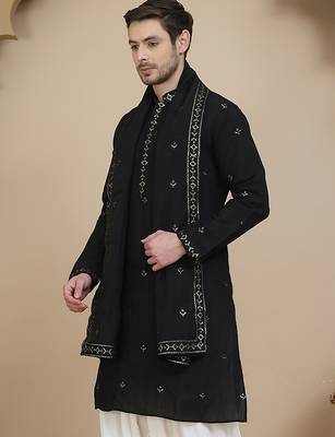 Embroidered silk blend kurta with matching dupatta 2