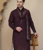 Embroidered silk blend kurta with matching dupatta