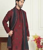 Embroidered silk blend kurta with contrast dupatta