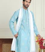 Embroidered silk blend kurta with contrast dupatta