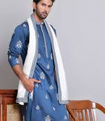 Embroidered silk blend kurta with contrast dupatta