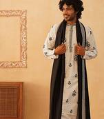 Embroidered silk blend kurta with contrast dupatta