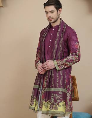 Floral printed purple cotton blend kurtas with dupatta 1