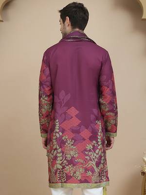 Floral printed purple cotton blend kurtas with dupatta 3