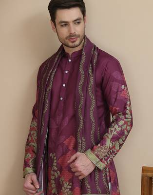 Floral printed purple cotton blend kurtas with dupatta 5