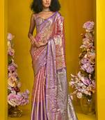 Lavender & peach silk blend handloom weaving saree